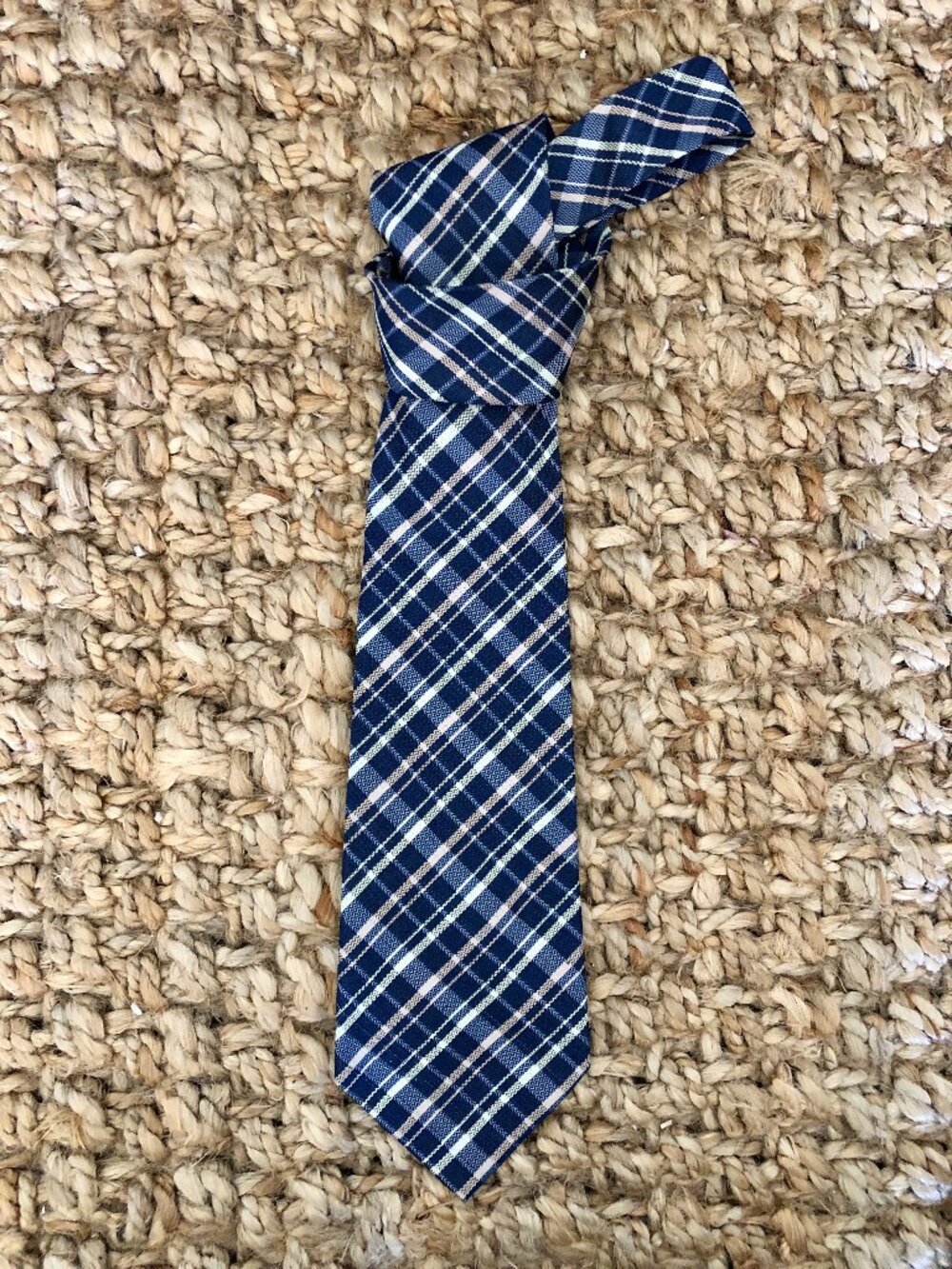 Antonia Collection 100% Silk Tie Blue Pink and Cream Preppy Plaid, Classic Width
